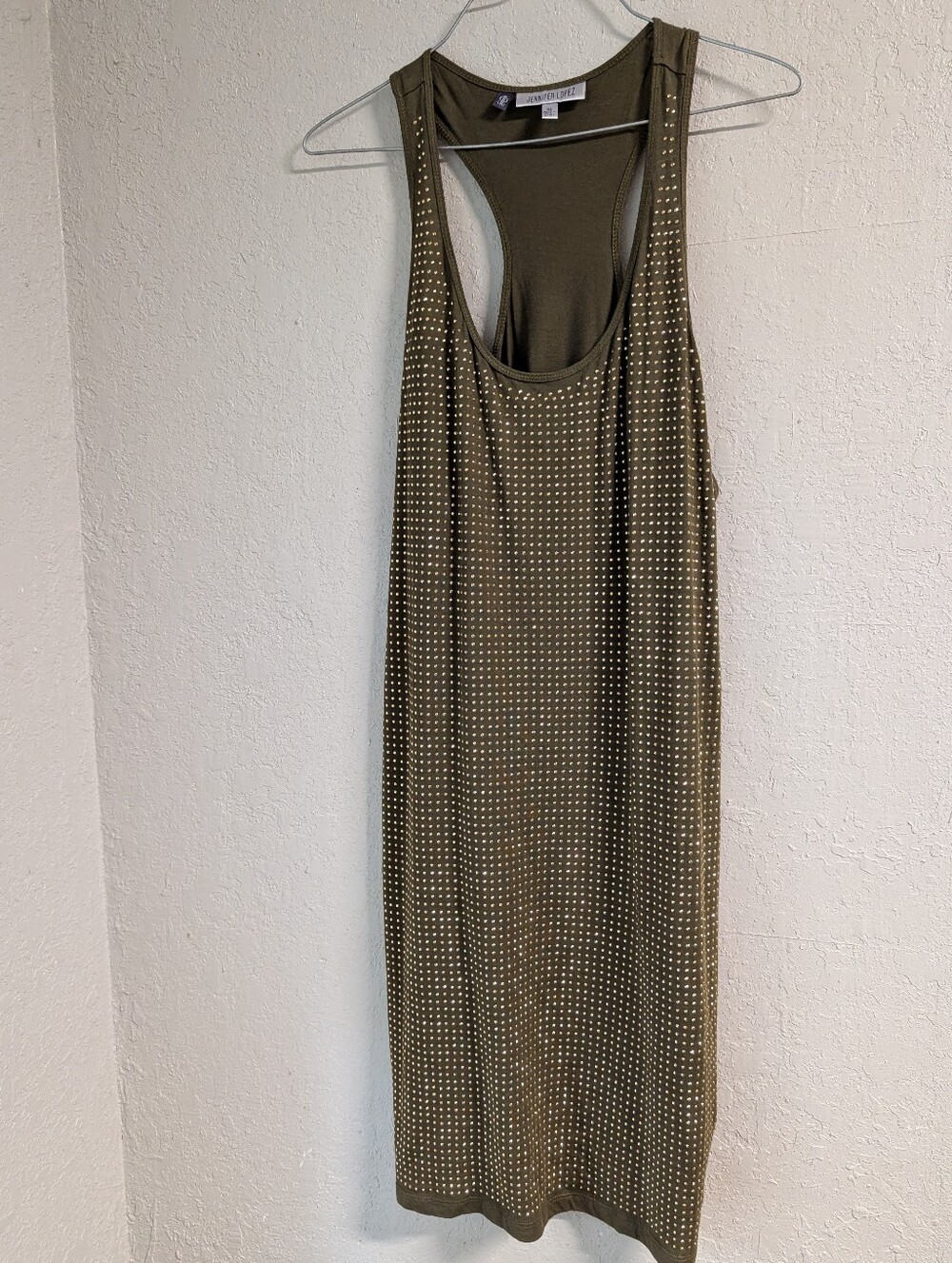 Studded Midi Dress XL Olive Green Gold Racerback Grunge Festival Rave Glam Fairy